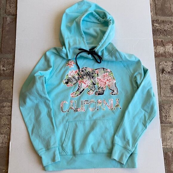 Graphic Turquoise Hooded Sweatshirt California - Picture 1 of 8